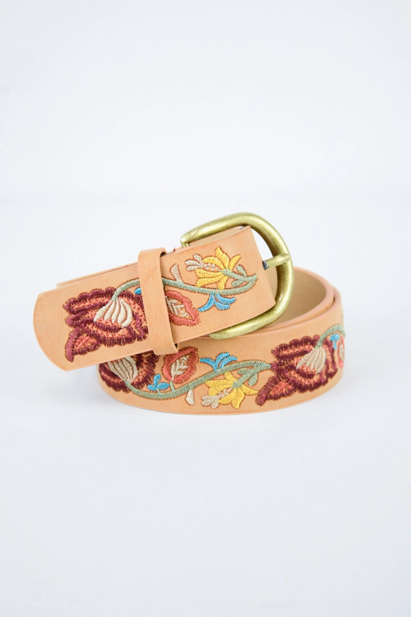 Floral Embroidered  Vegan Belt