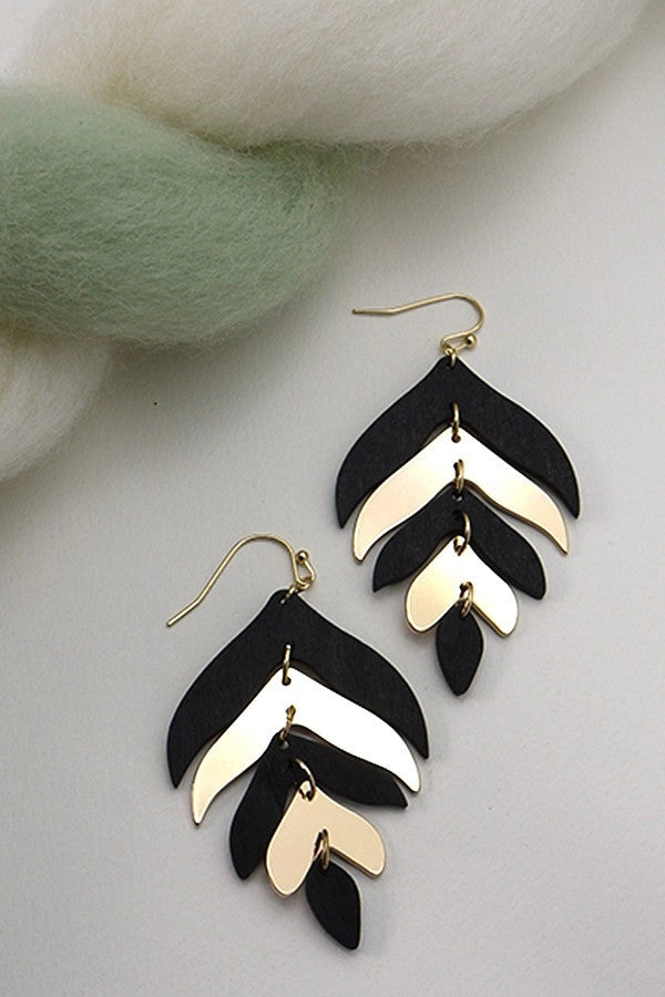 Wood + Metal Feather Design Dangle