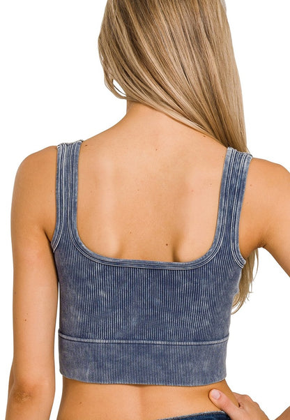 Stone Wash Ribbed Bralette - With Bra Pads