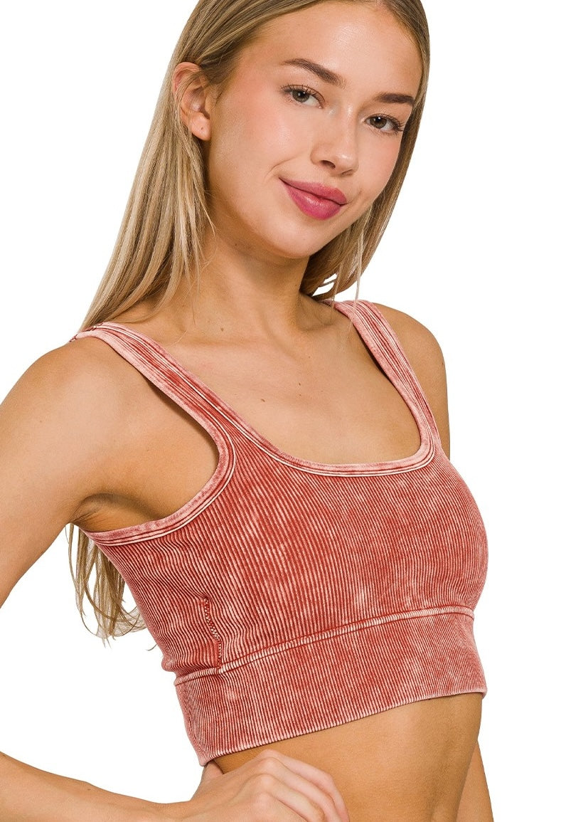 Stone Wash Ribbed Bralette - With Bra Pads
