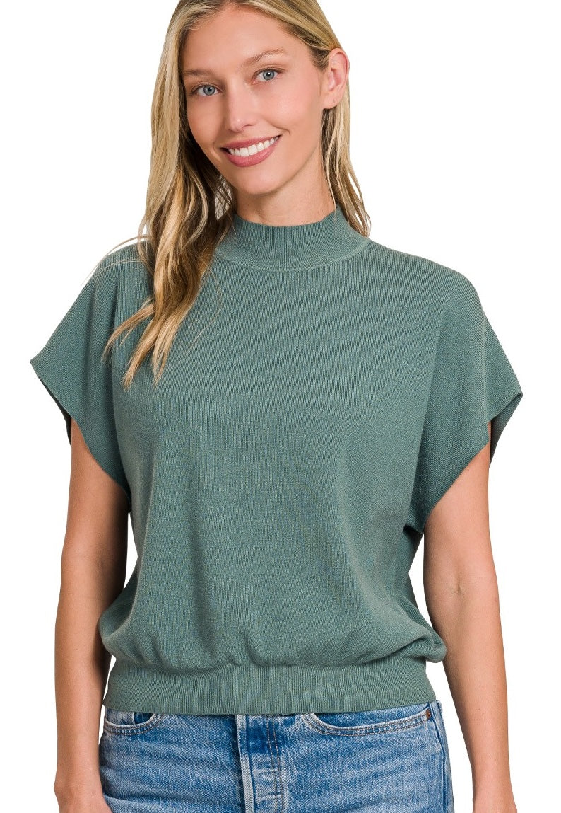 Mock Neck Short Sleeve Knit Top