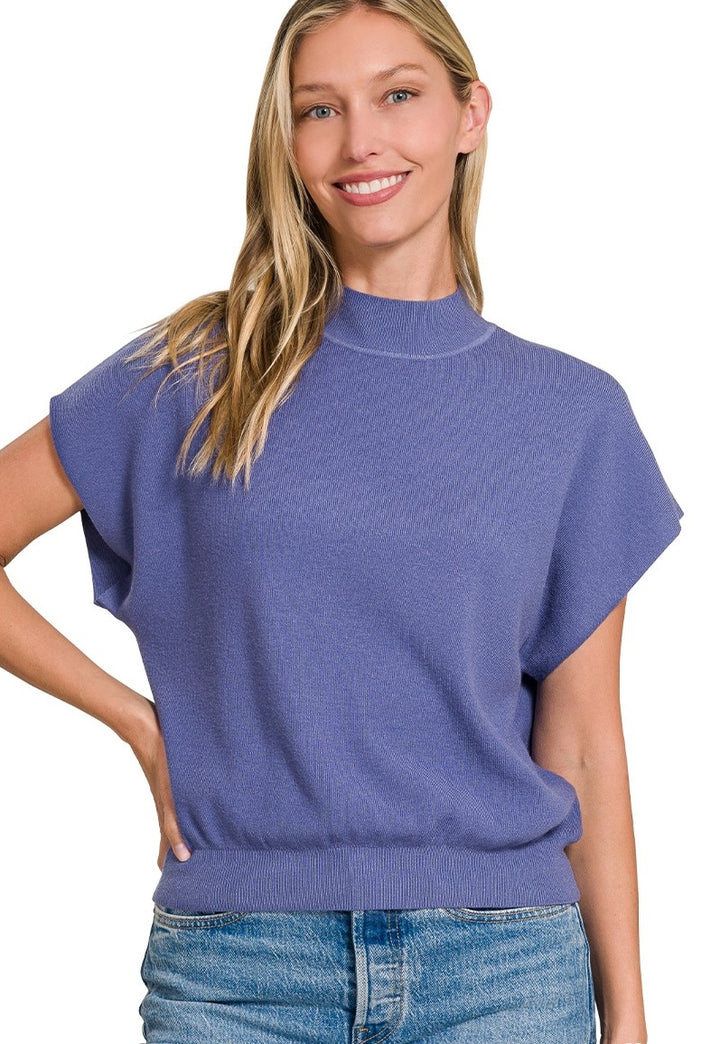 Mock Neck Short Sleeve Knit Top