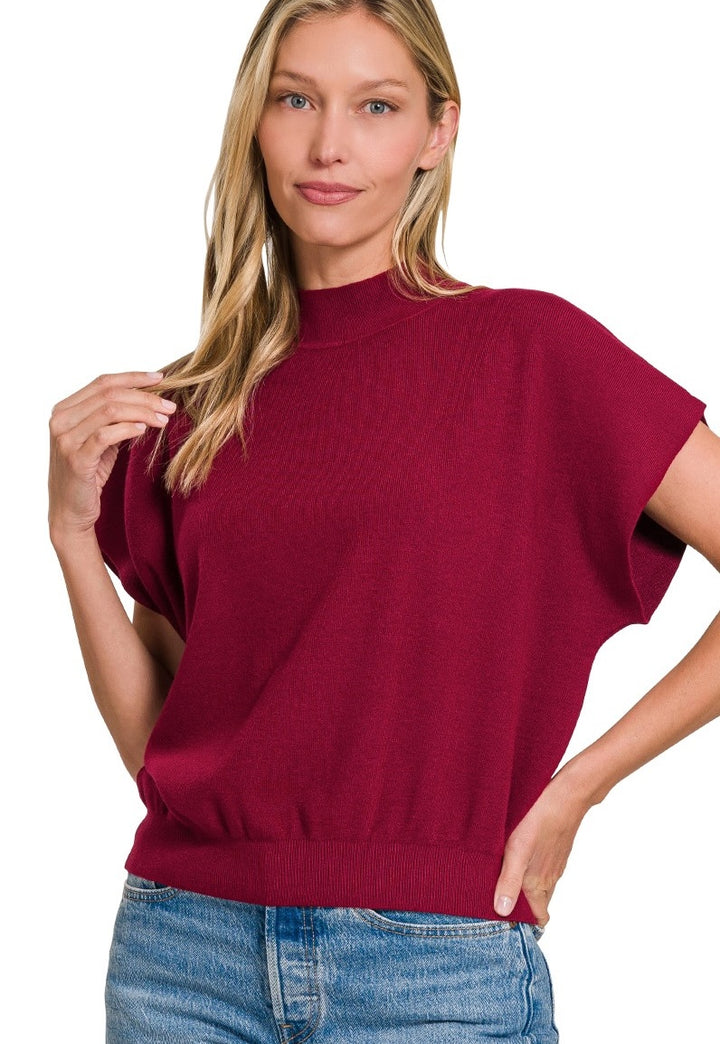 Mock Neck Short Sleeve Knit Top