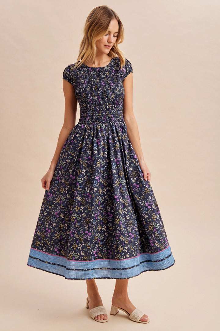 Smocked Floral Midi Dress