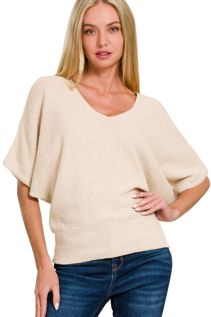 Dolman Sleeve V Neck Knit Top