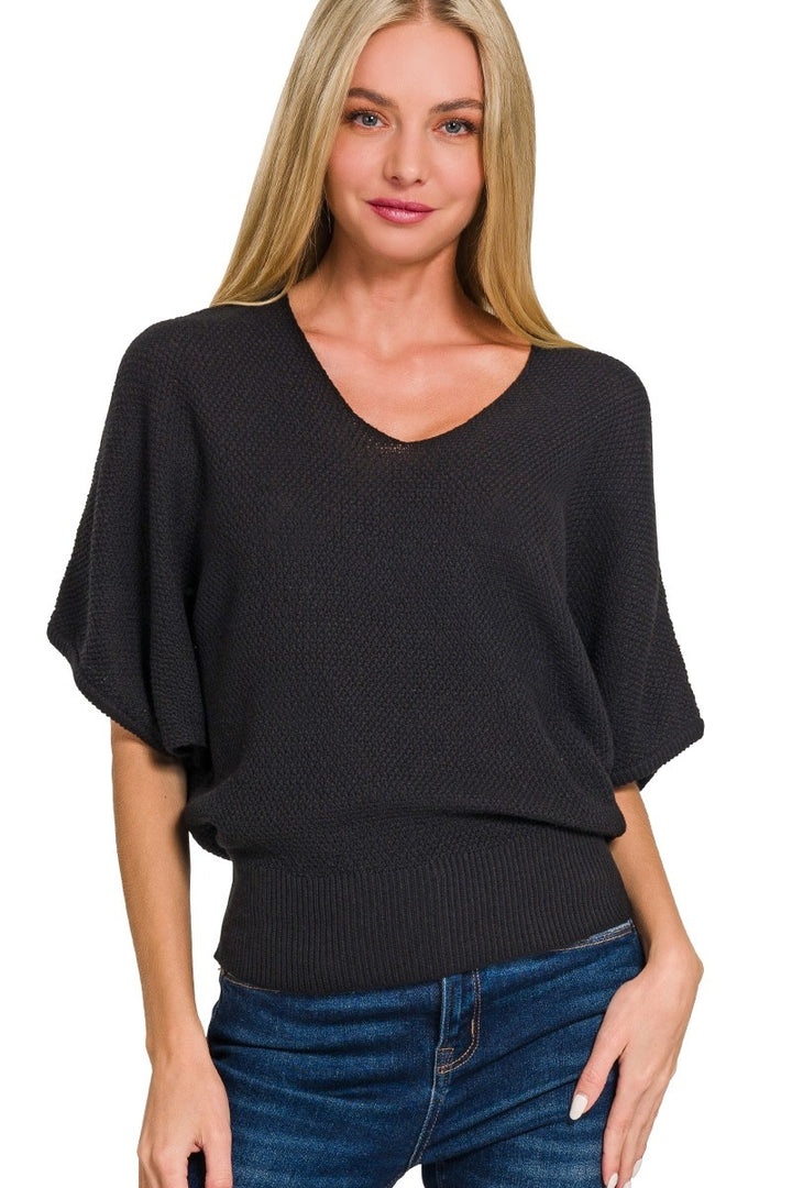 Dolman Sleeve V Neck Knit Top