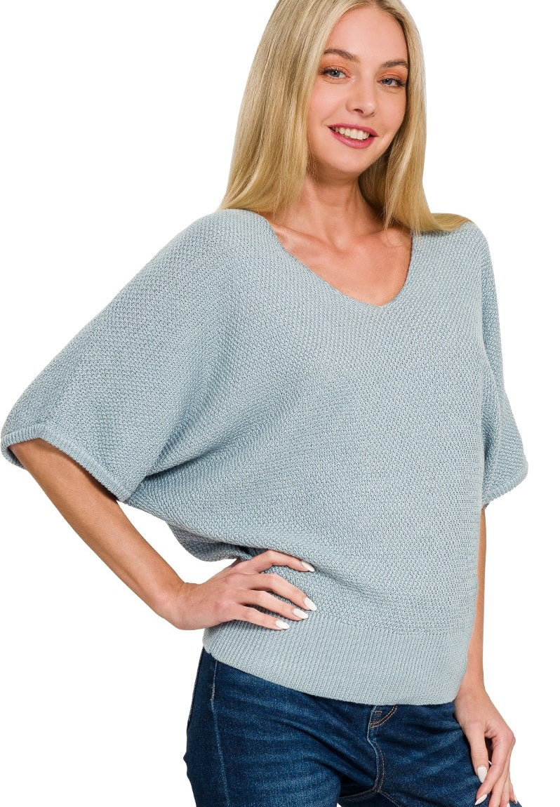 Dolman Sleeve V Neck Knit Top