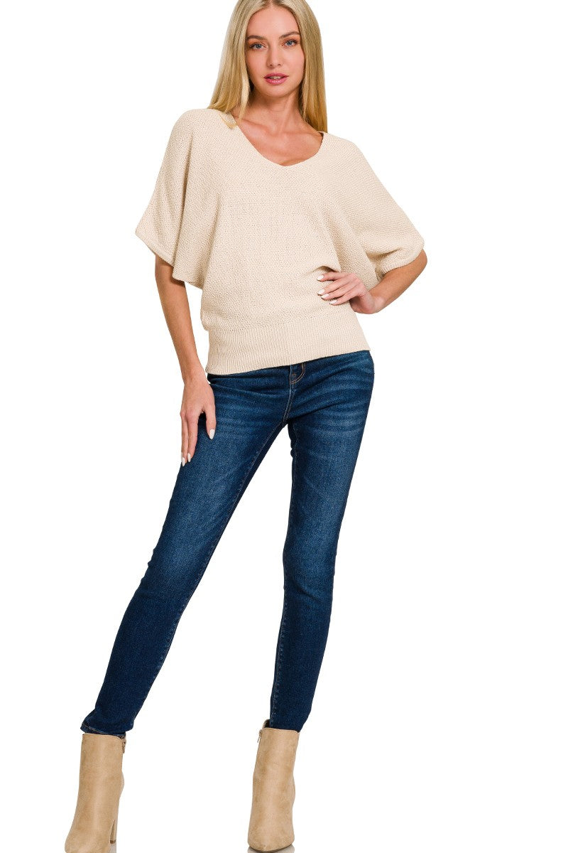 Dolman Sleeve V Neck Knit Top