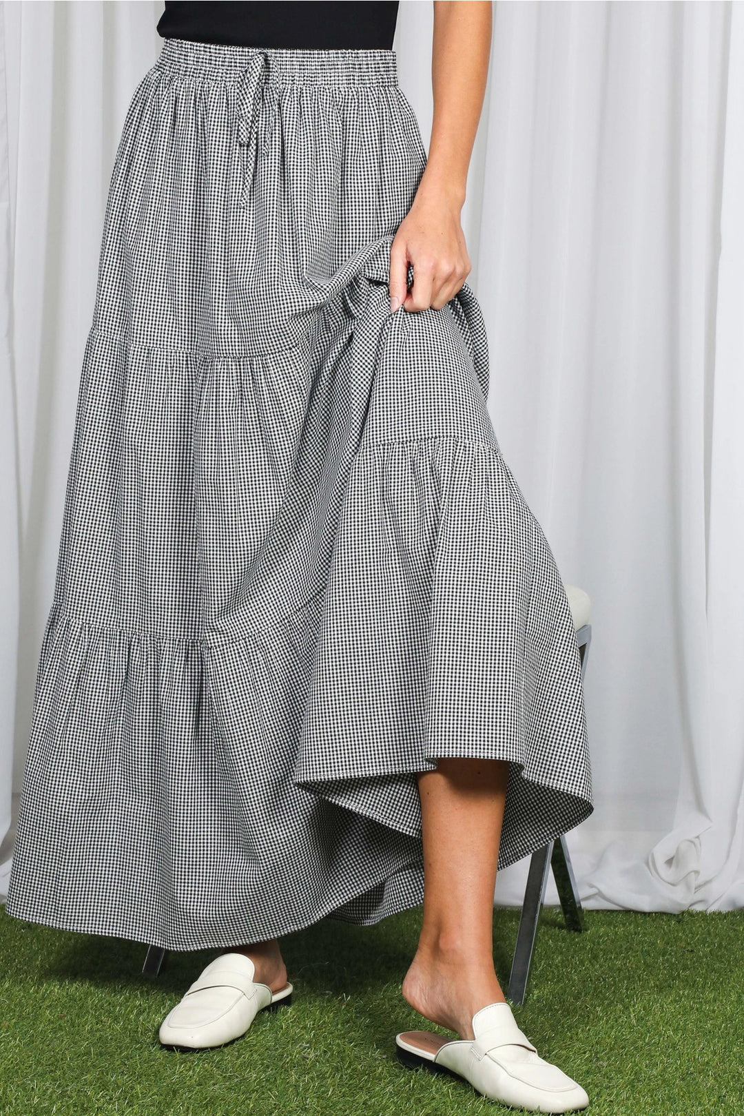 Cotton Gingham Maxi Skirt