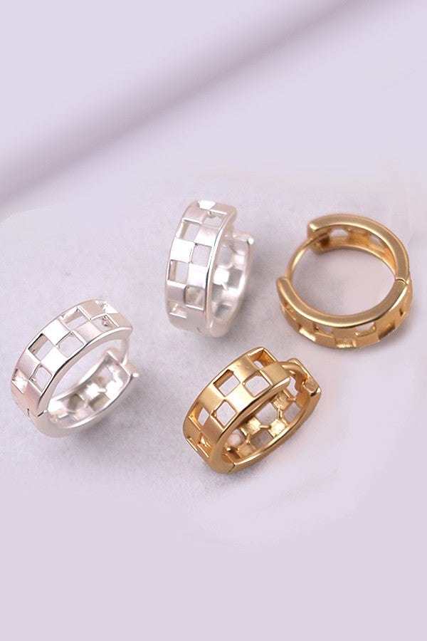 Cutout Checkered Huggie Hoops