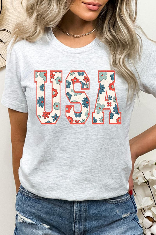 Floral USA Short Sleeve Top