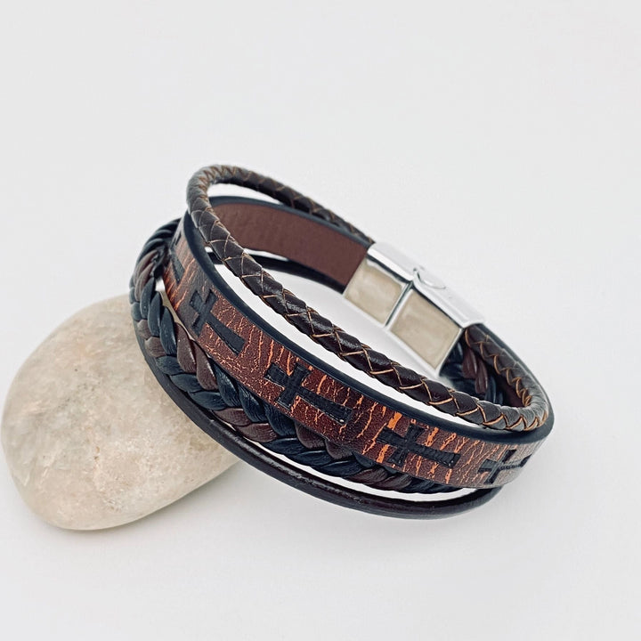 'Cross' Vegan Leather Bracelet  - Large