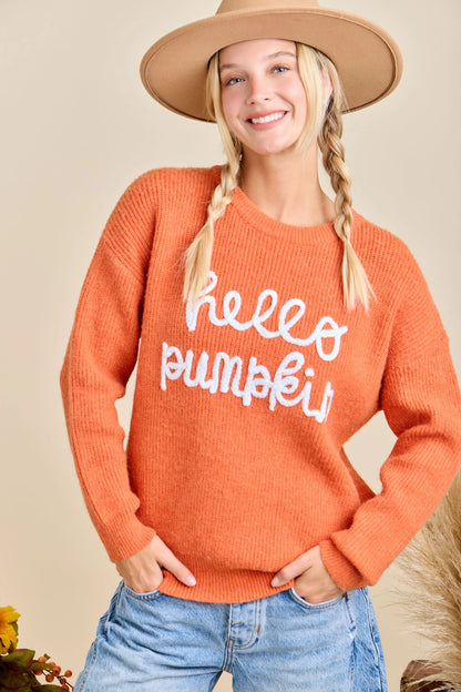 Hello Pumpkin Embroidered Sweater