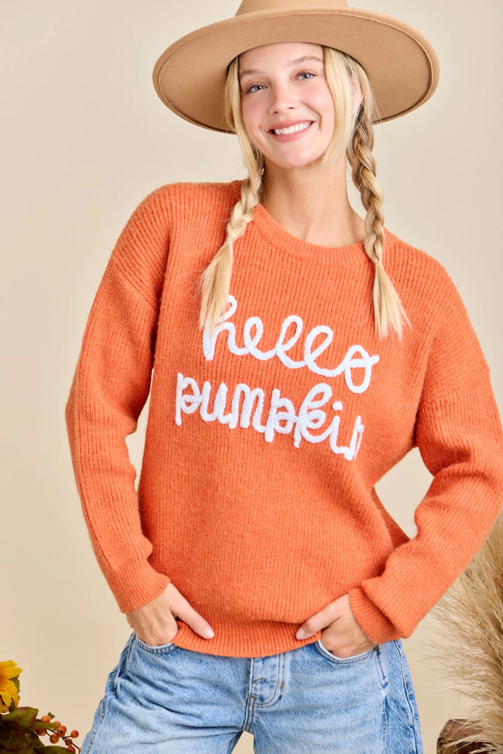 Hello Pumpkin Embroidered Sweater