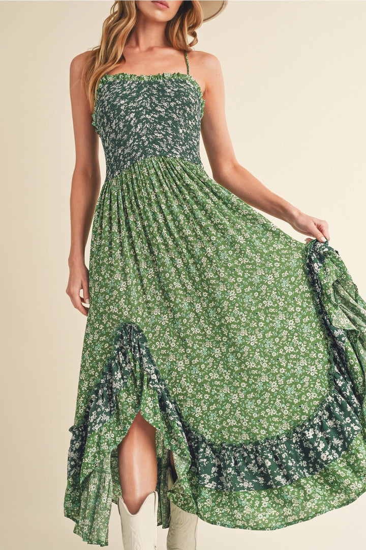 Two Tone Green Ruffle Dress