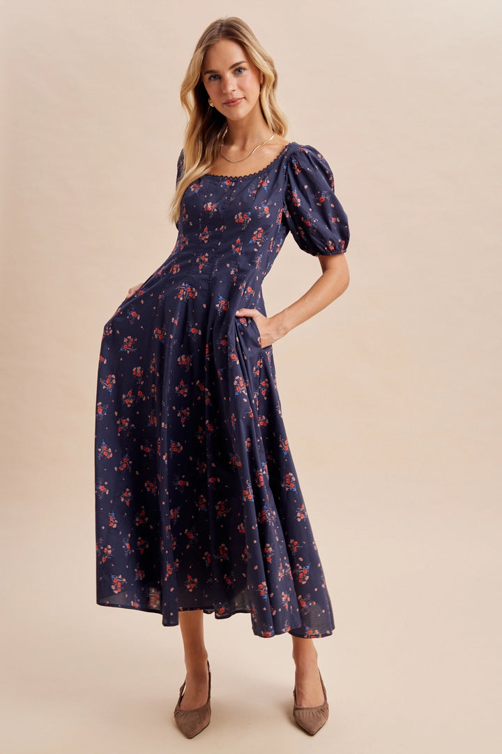 Midnight Floral Midi Dress