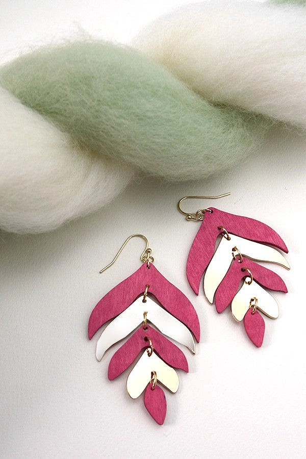 Wood + Metal Feather Design Dangle