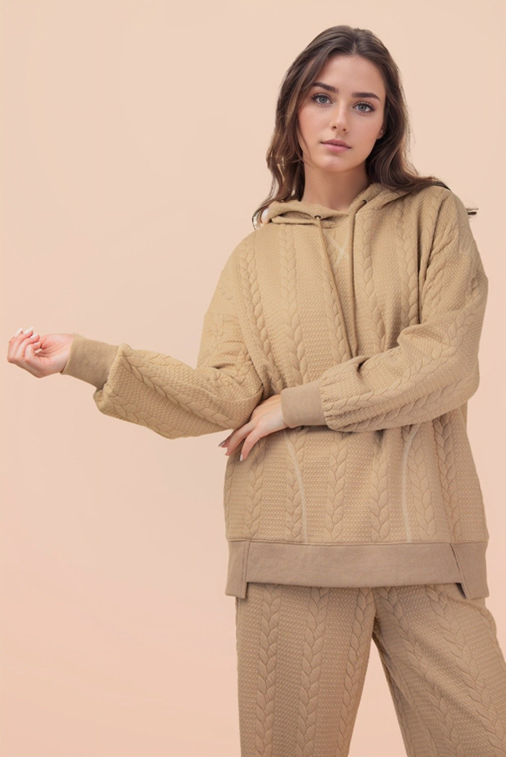 Cable Knit Textured Hoodie