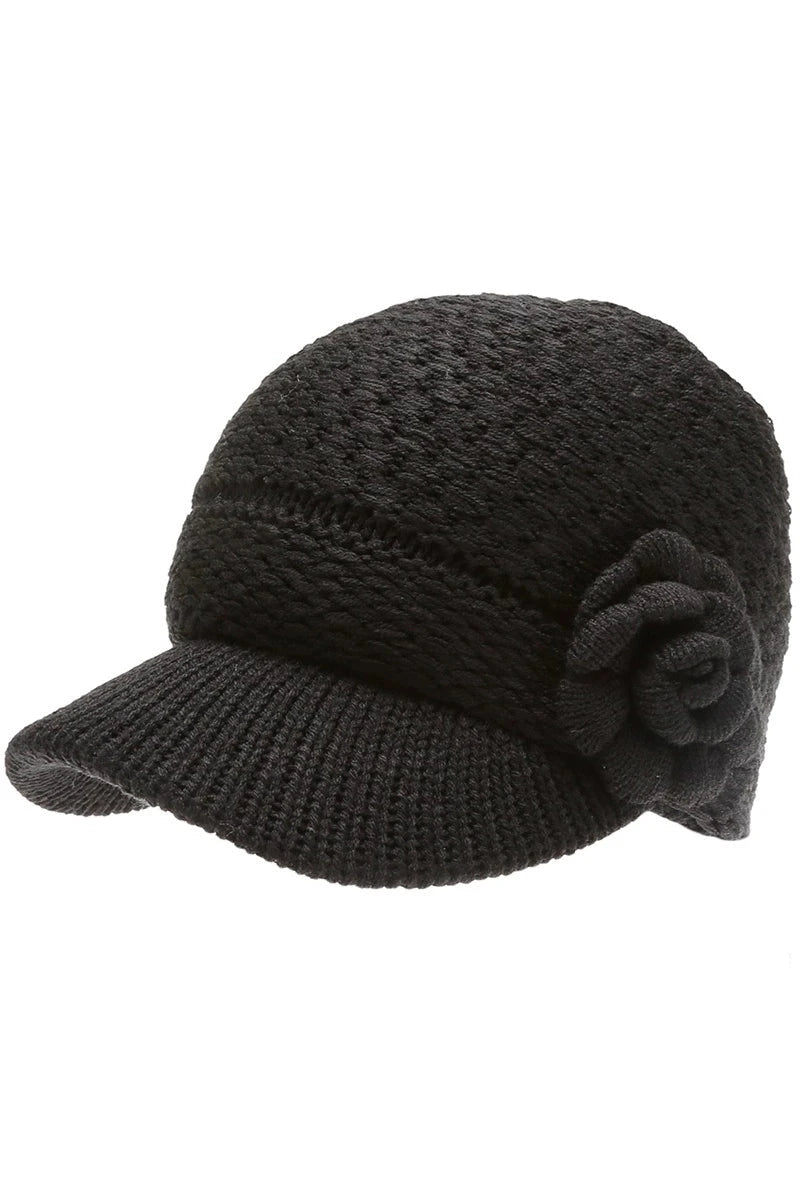 Knit Newsboy Hat With Flower