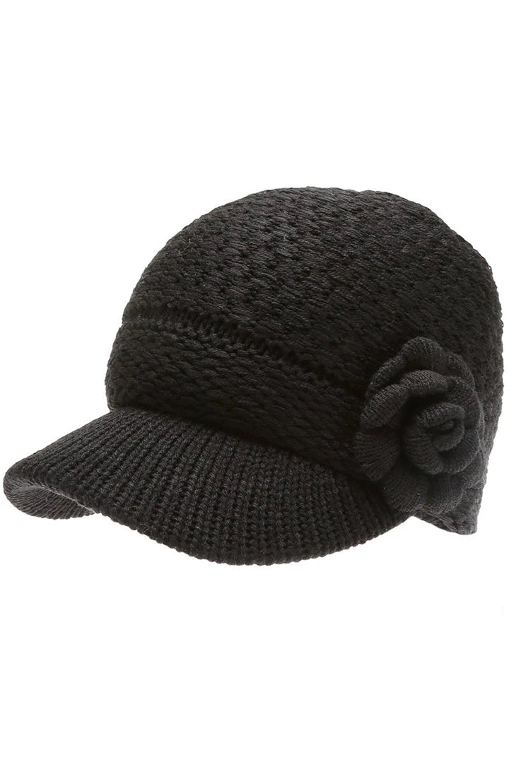 Knit Newsboy Hat With Flower
