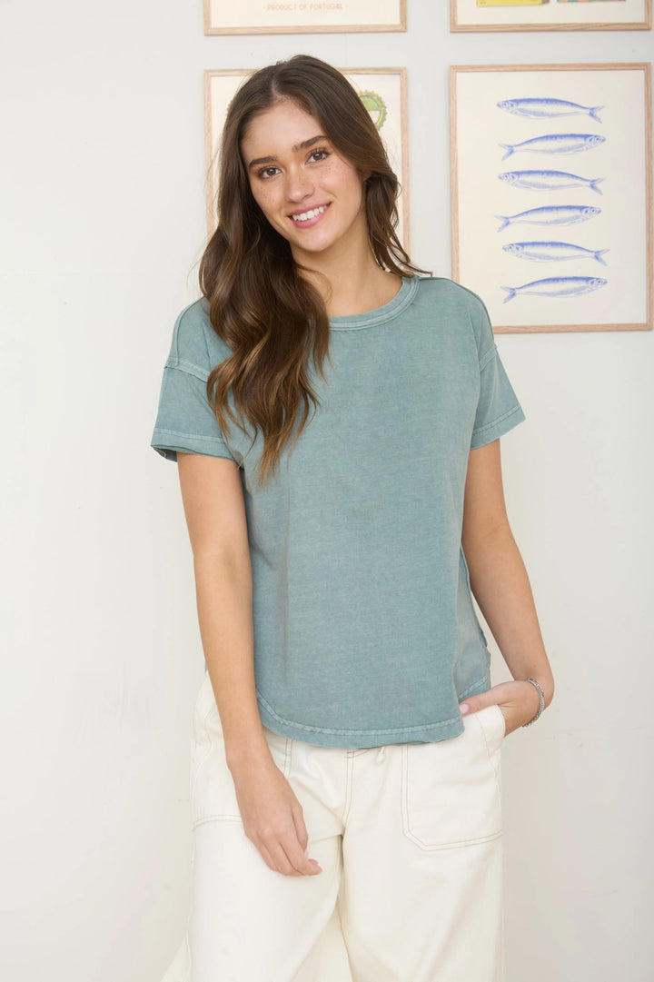 Exposed Seam Short Sleeve Top