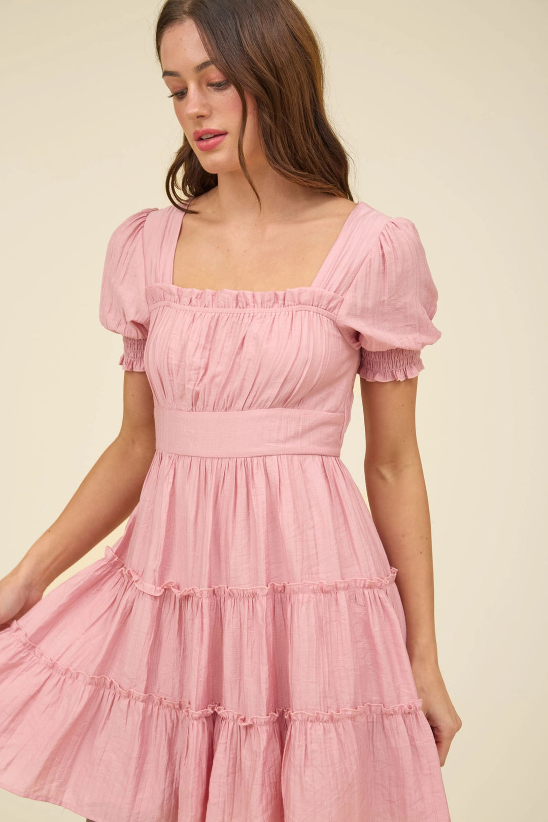 Square Neck Tiered Mini Dress