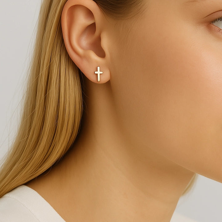 18K Gold Cross Studs
