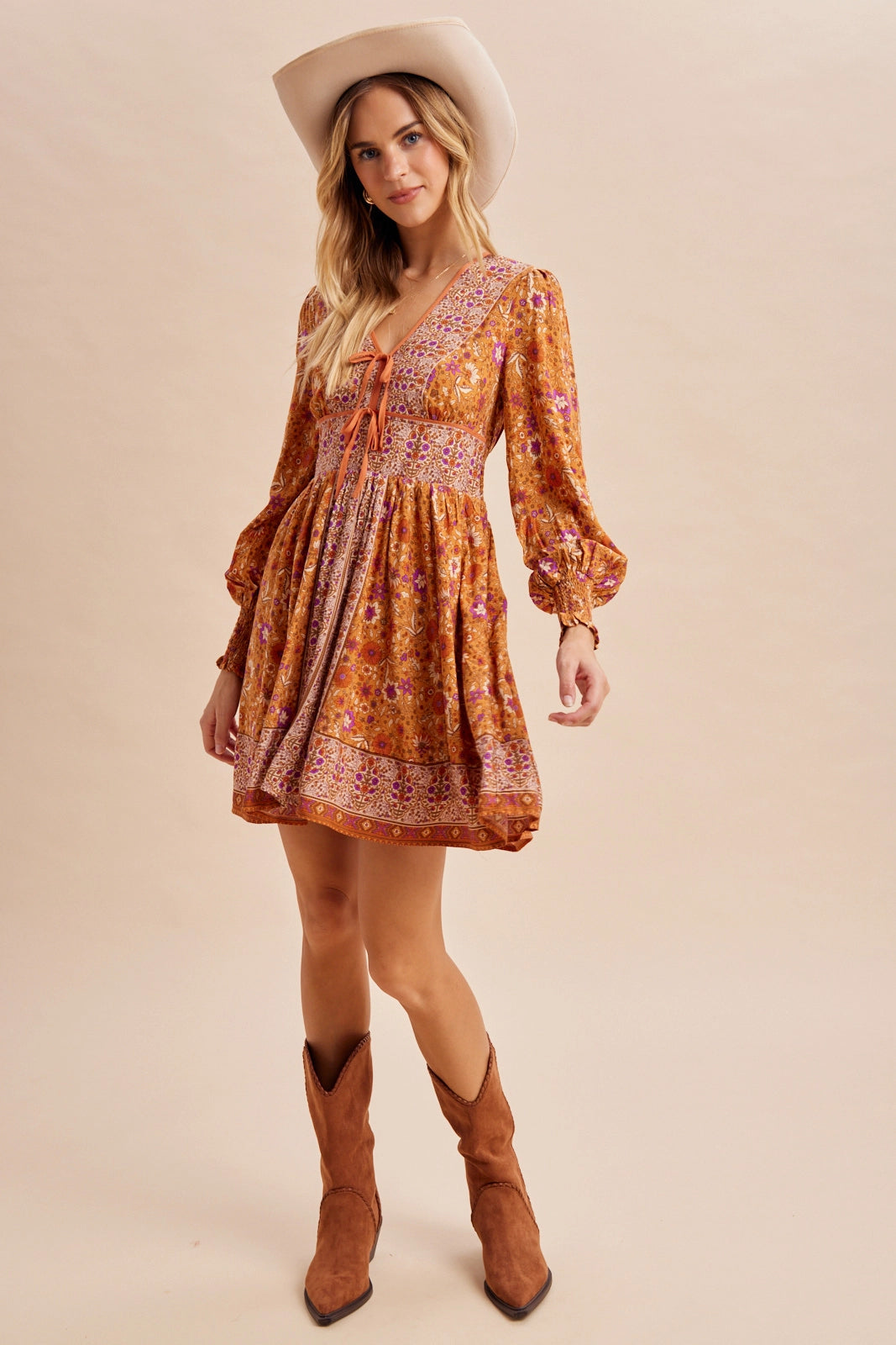 Long Sleeve Boho Mini Dress