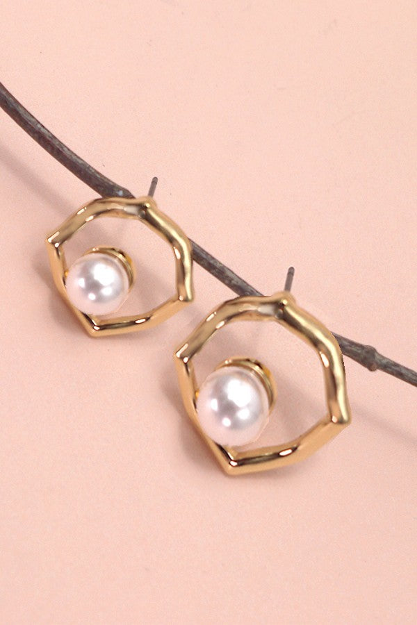 Geometric + Pearl Stud Earrings
