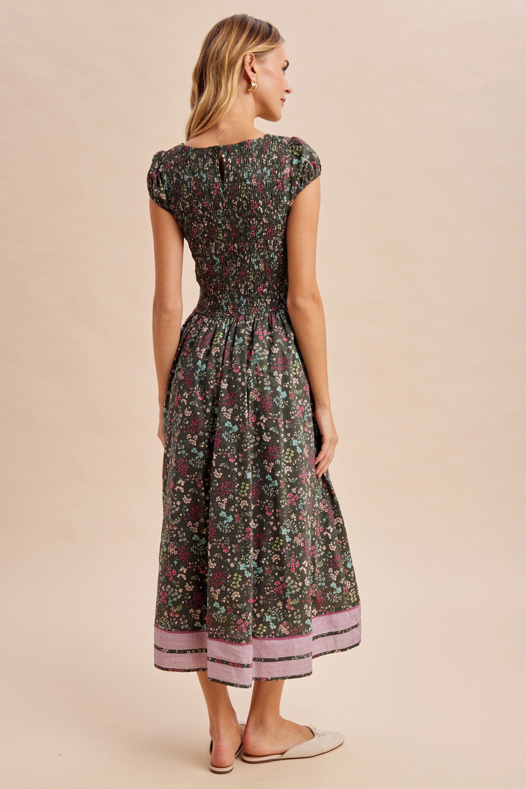 Smocked Floral Midi Dress