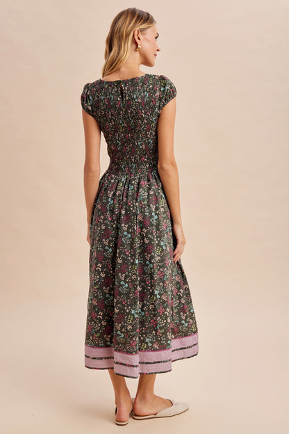 Smocked Floral Midi Dress