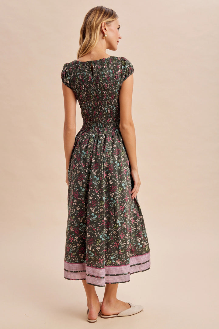 Smocked Floral Midi Dress