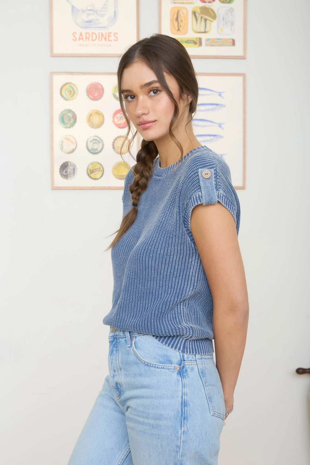 Acid Washed Back Button Top