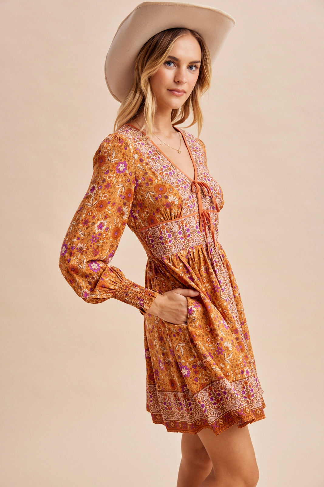 Long Sleeve Boho Mini Dress