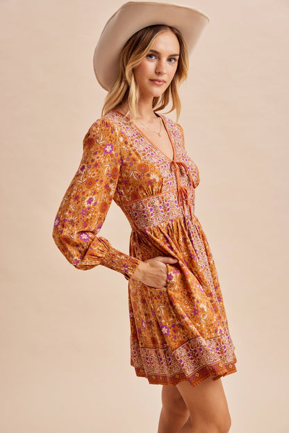 Long Sleeve Boho Mini Dress