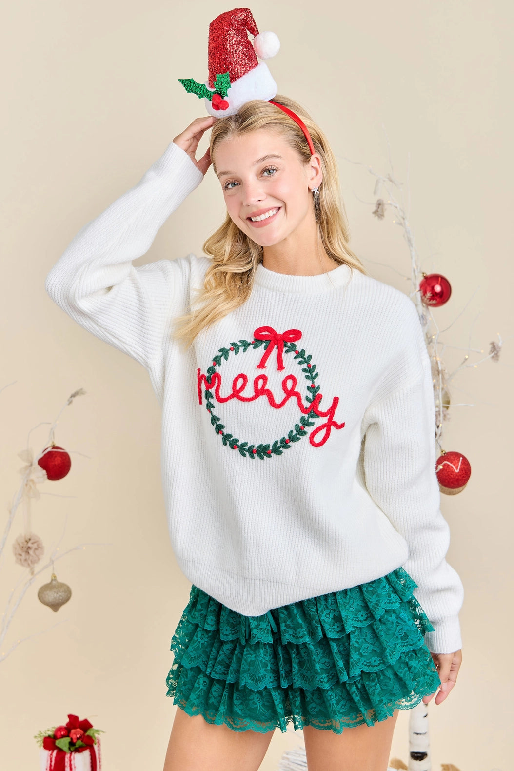 Merry Wreath Knit Sweater