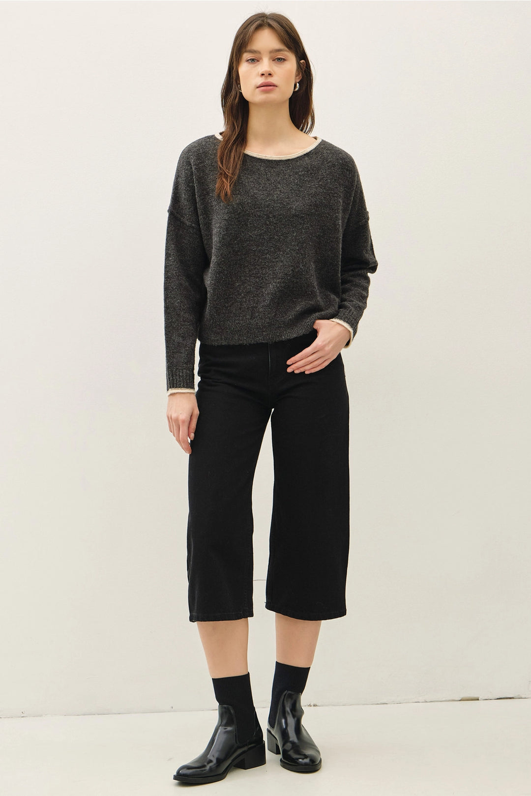 Contrast Boat Neck Sweater