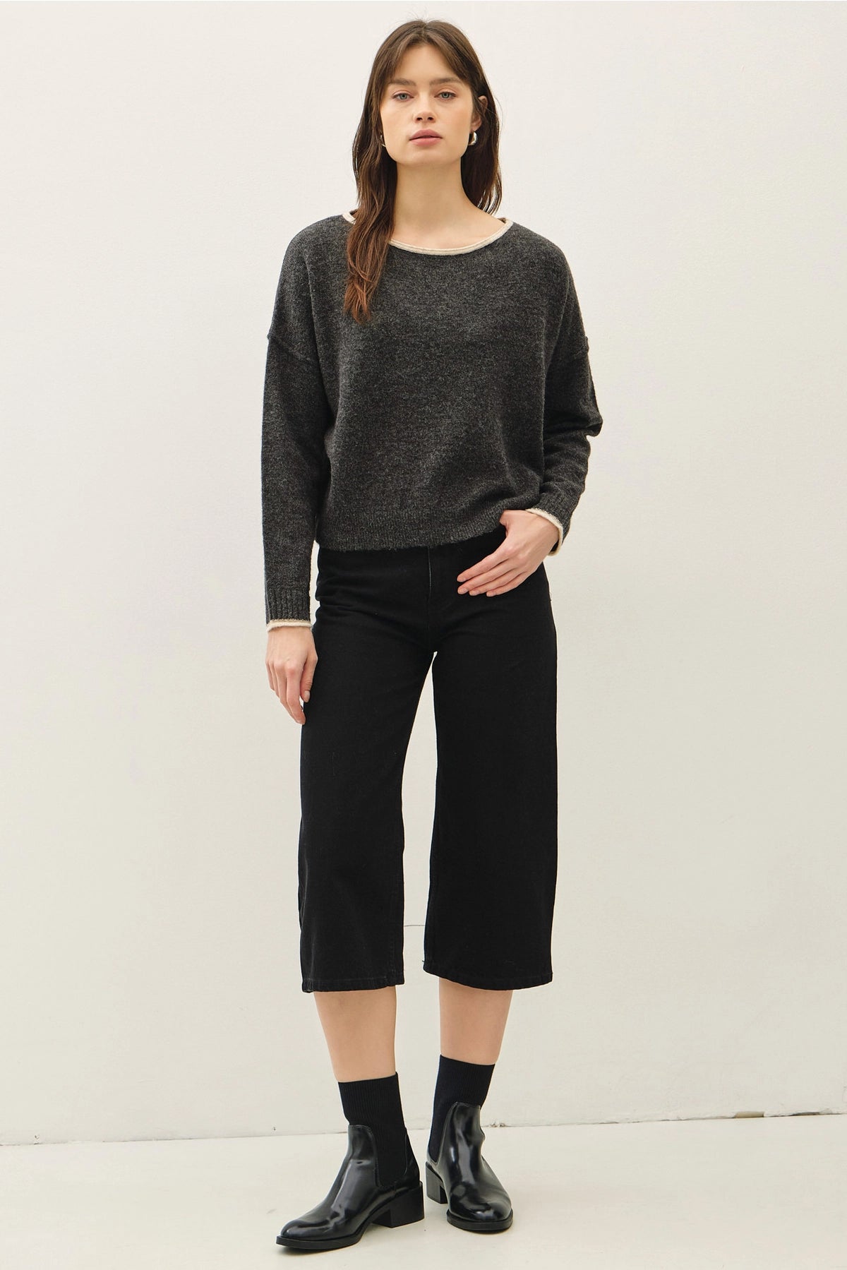 Contrast Boat Neck Sweater
