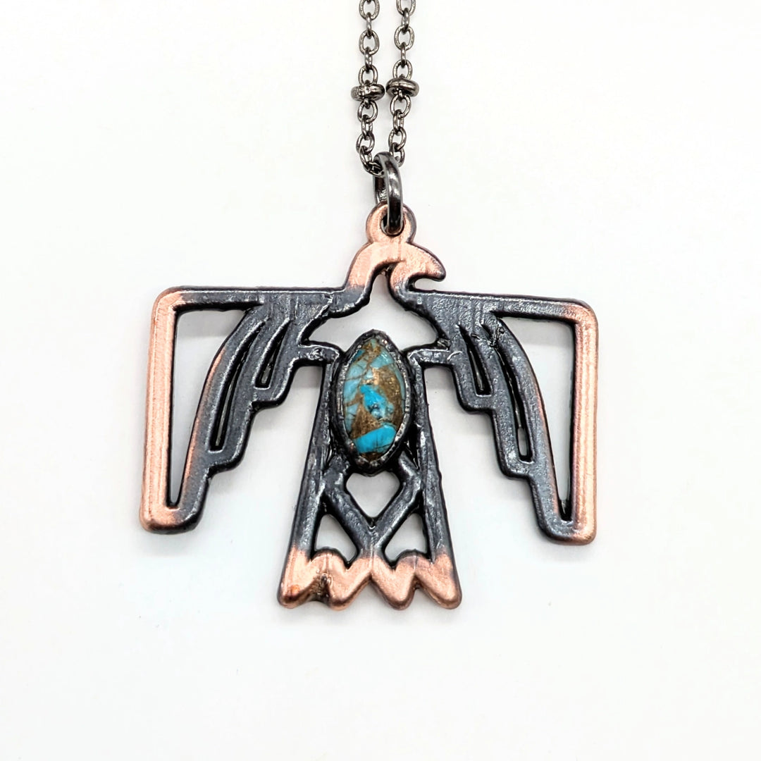 Gunmetal Thunderbird With Turquoise Necklace