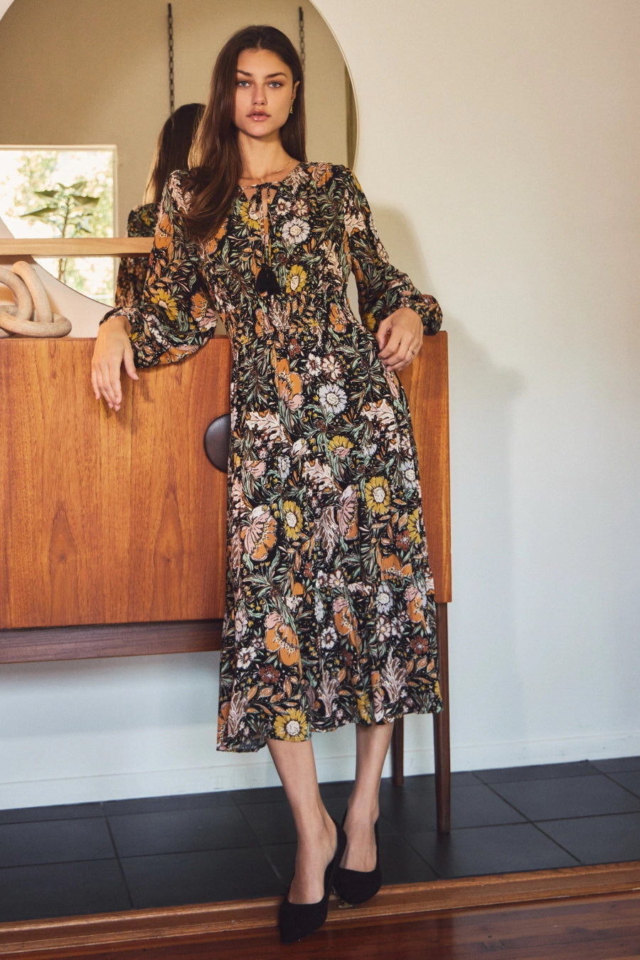 Longsleeve Floral Midi Dress