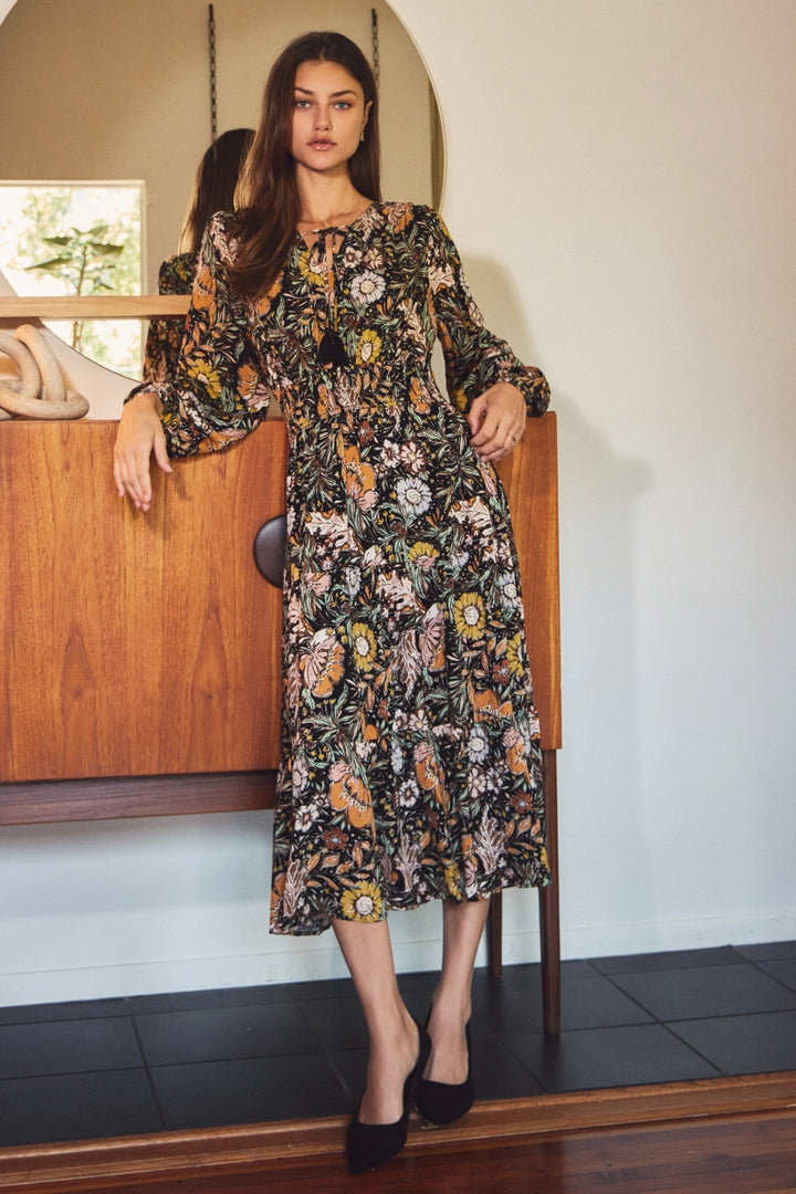 Longsleeve Floral Midi Dress