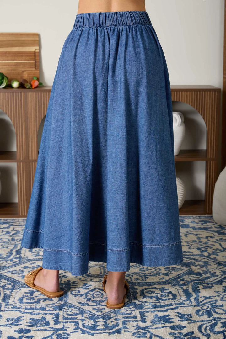 Pleated Denim Skirt