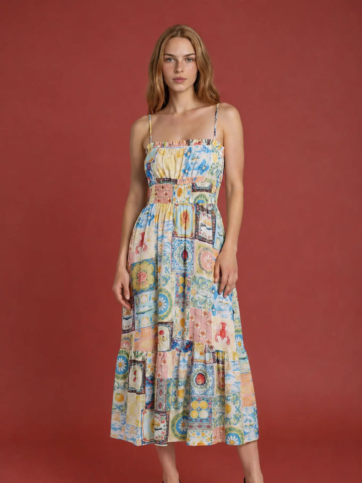 Positano Motif Midi Dress