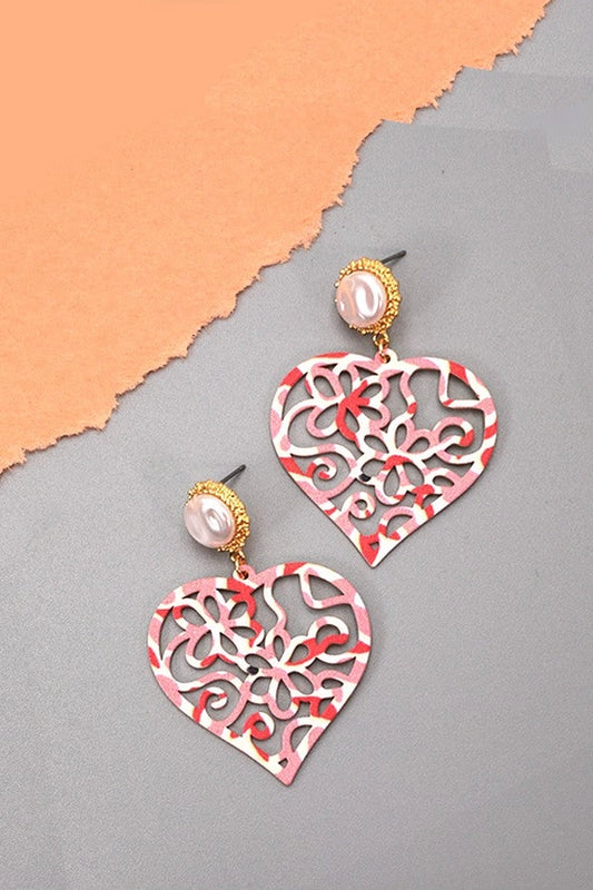 Filigree Heart Dangle On Pearl Stud