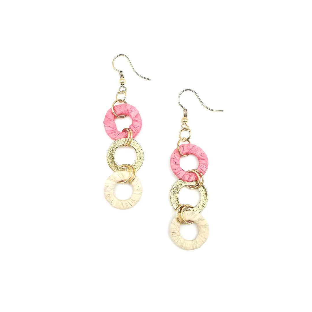 Sachi Raffia Earrings - Pink Small Circles