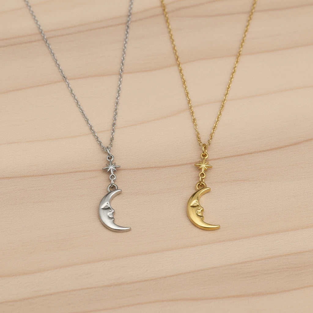 18K Star + Crescent Moon Necklace