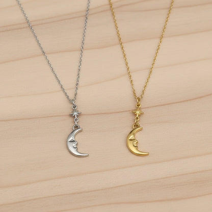 18K Star + Crescent Moon Necklace