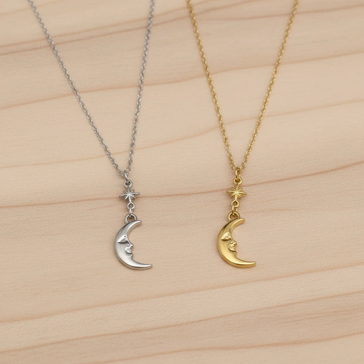 18K Star + Crescent Moon Necklace