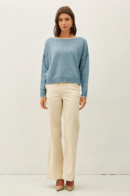 Contrast Boat Neck Sweater
