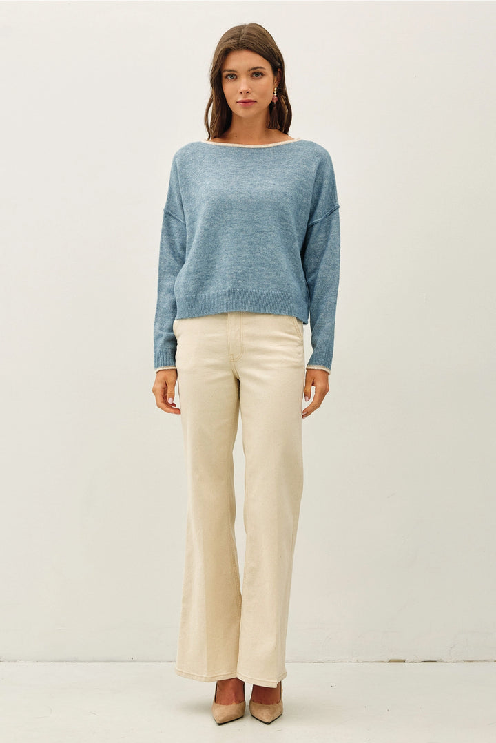 Contrast Boat Neck Sweater